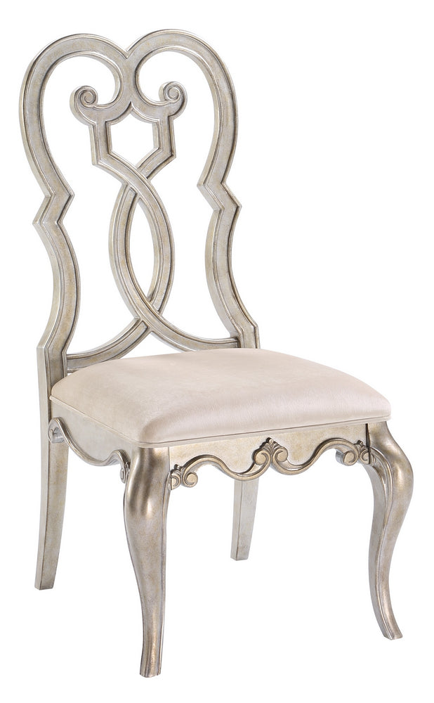 Esteban 2 Ivory Velvet/Antique Champagne Wood Side Chairs