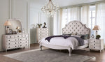 Esther Antique White Wood/Silver King Bed