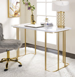 Estie White Wood/Gold Finish Metal Writing Desk