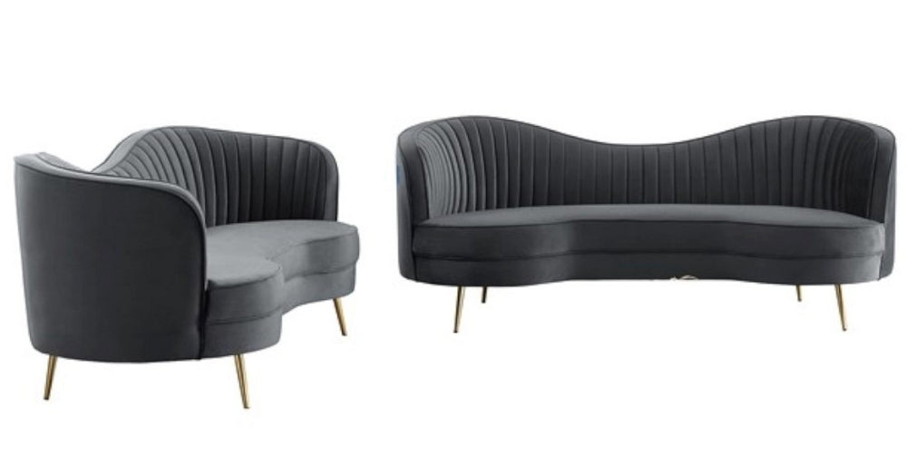 Evelin 2-Pc Grey Velour Sofa Set