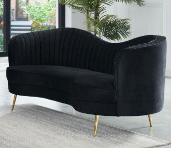 Evelin Black Velour Loveseat