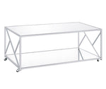 Evelynn 3-Pc Clear Mirror/Chrome Metal Coffee Table Set