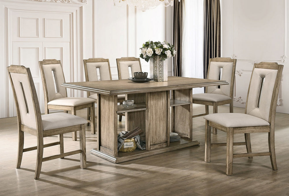 Everly White Oak Wood Dining Table with Storage