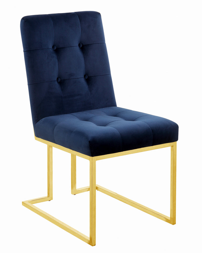 Evianna 2 Blue Velvet/Brass Finish Metal Side Chairs