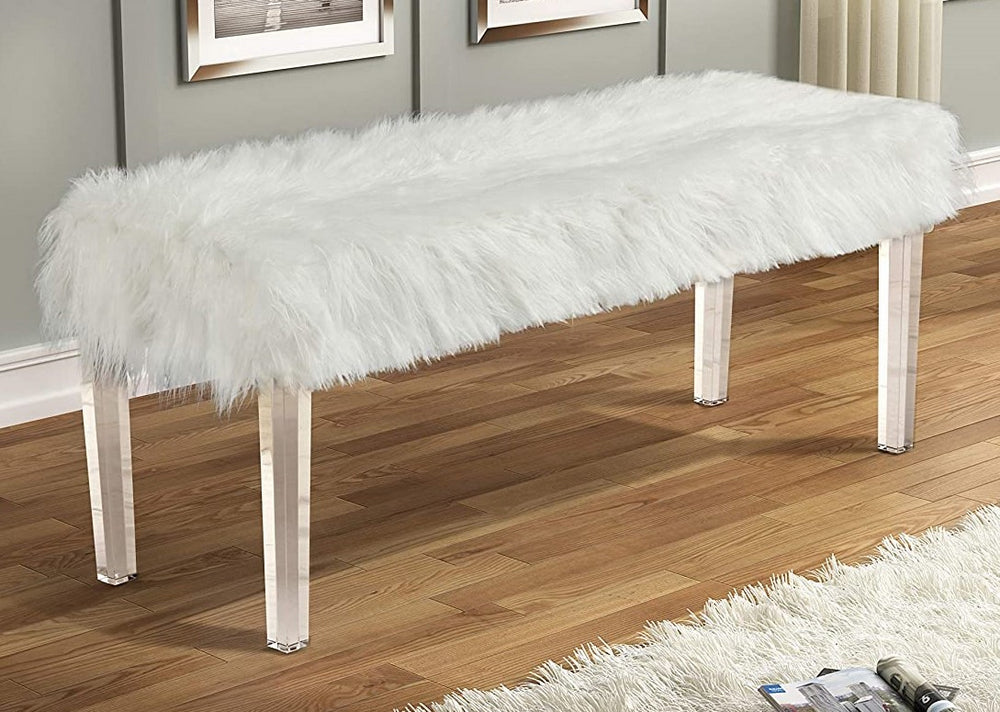 Fatima White Faux Fur/Acrylic Accent Bench