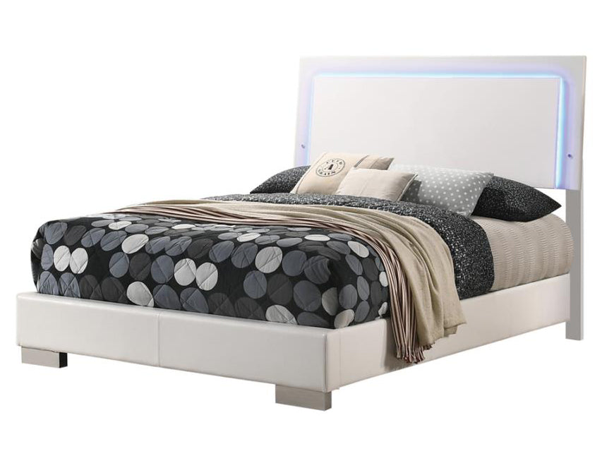 Felicity Glossy White Wood LED Lighting Full Bed