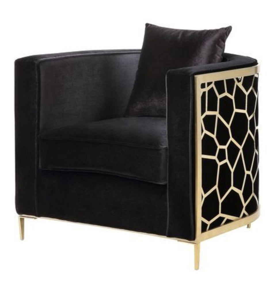 Fergal Black Velvet Chair with Geometric Patterned Sides