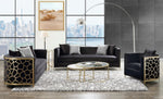 Fergal Black Velvet Sofa with Geometric Patterned Sides