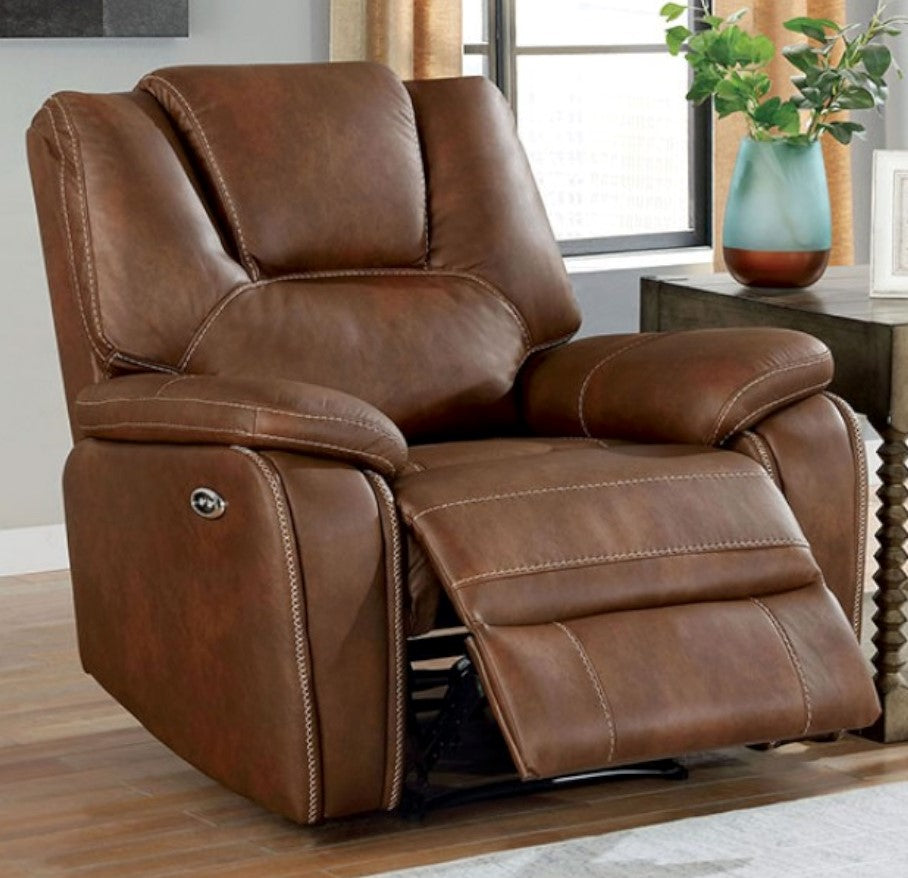 Ffion Brown Leatherette Power Recliner