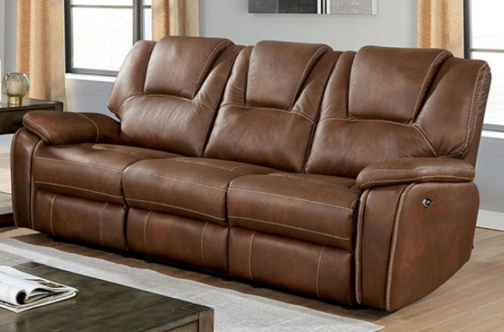 Ffion Brown Leatherette Power Recliner Sofa