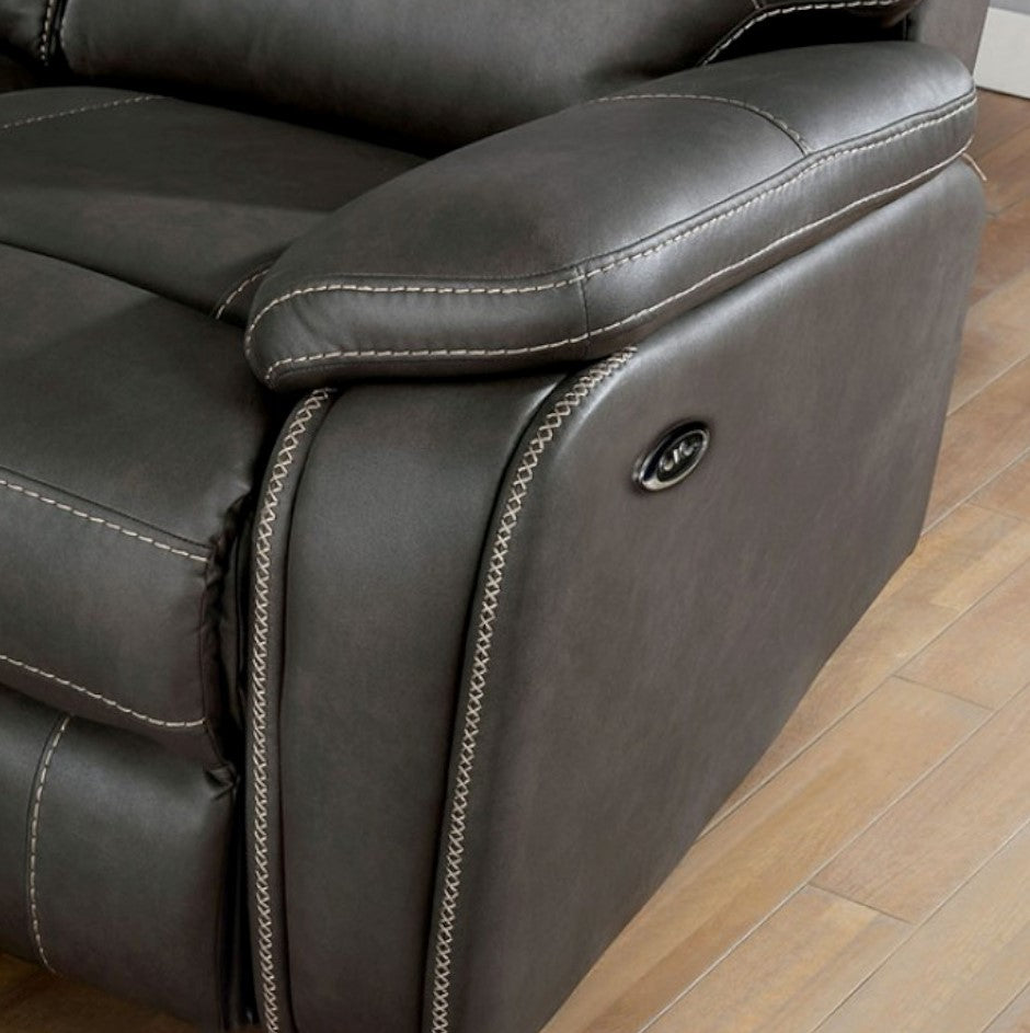 Ffion Gray Leatherette Power Recliner Sofa