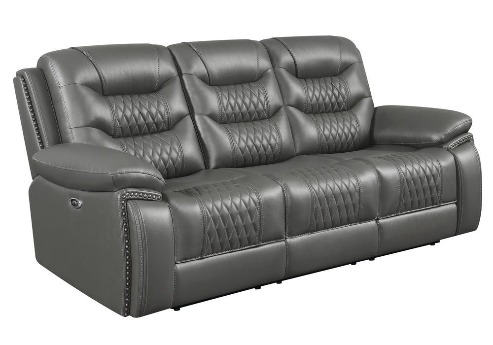 Flamenco Charcoal Leatherette Power Recliner Sofa