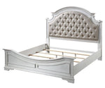 Florian Antique White Wood Queen Bed with PU Leather Headboard