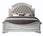 Florian Antique White Wood Queen Bed with PU Leather Headboard