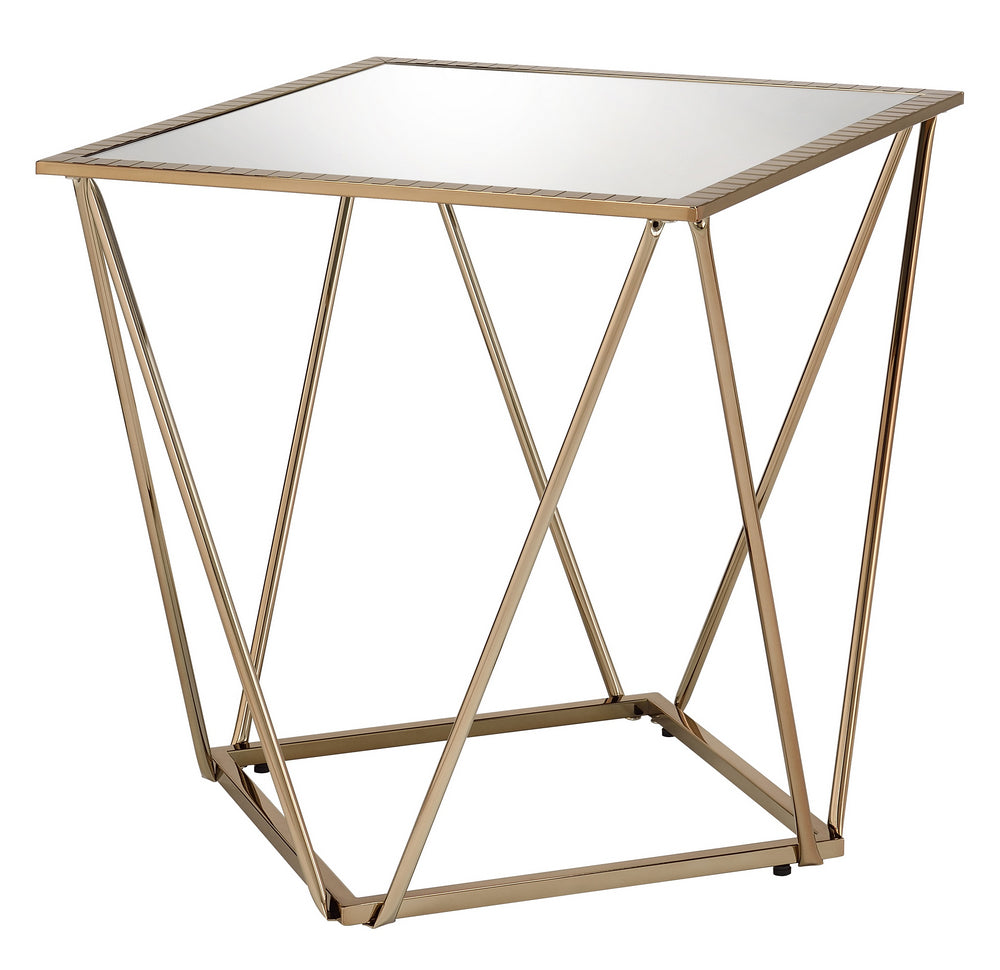 Fogya Mirrored/Champagne Gold Finish Metal End Table