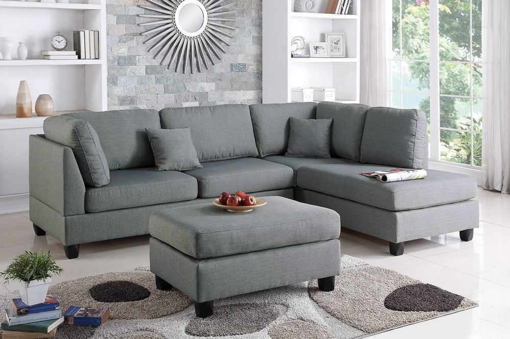 Franca Grey Fabric Reversible Sectional Sofa with Ottoman