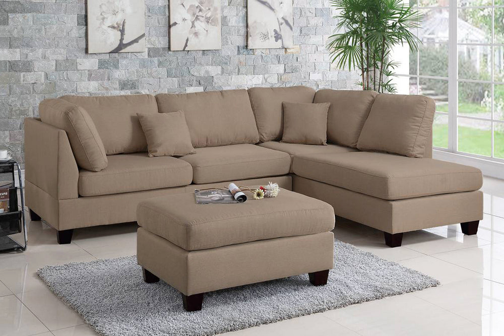 Franca Sand Fabric Reversible Sectional Sofa with Ottoman