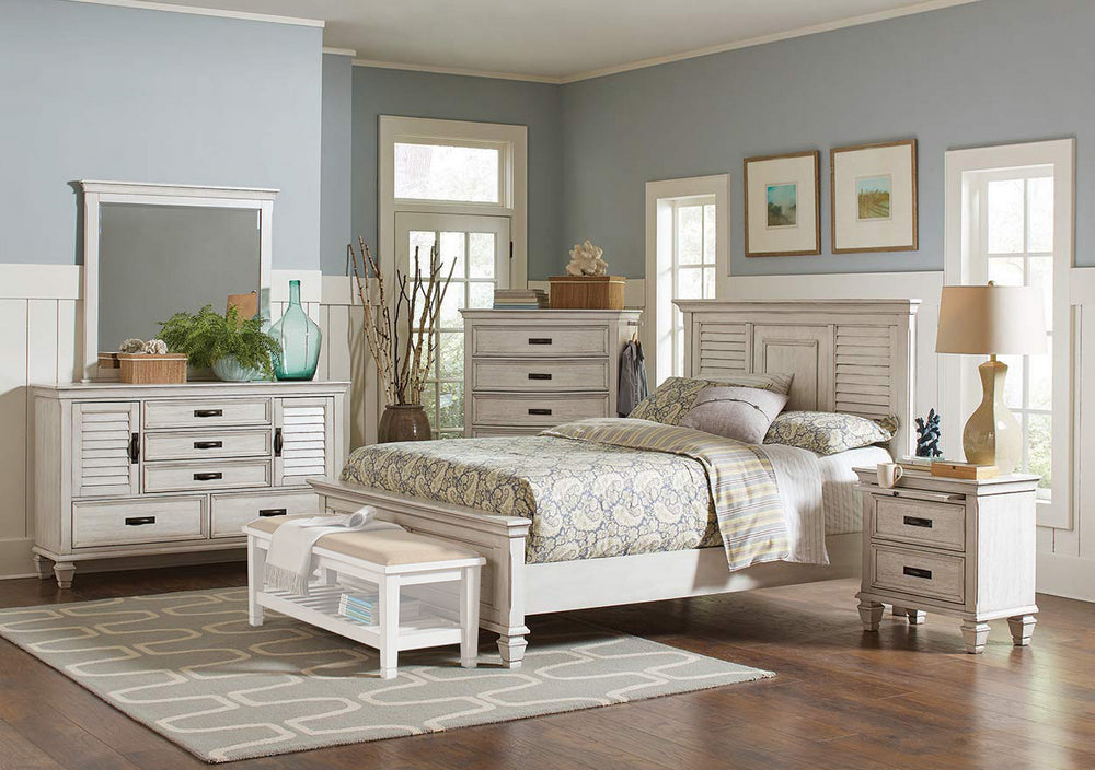 Franco 5-Pc Antique White Wood Queen Panel Bedroom Set