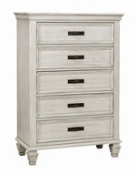 Franco Antique White Wood 5-Drawer Chest