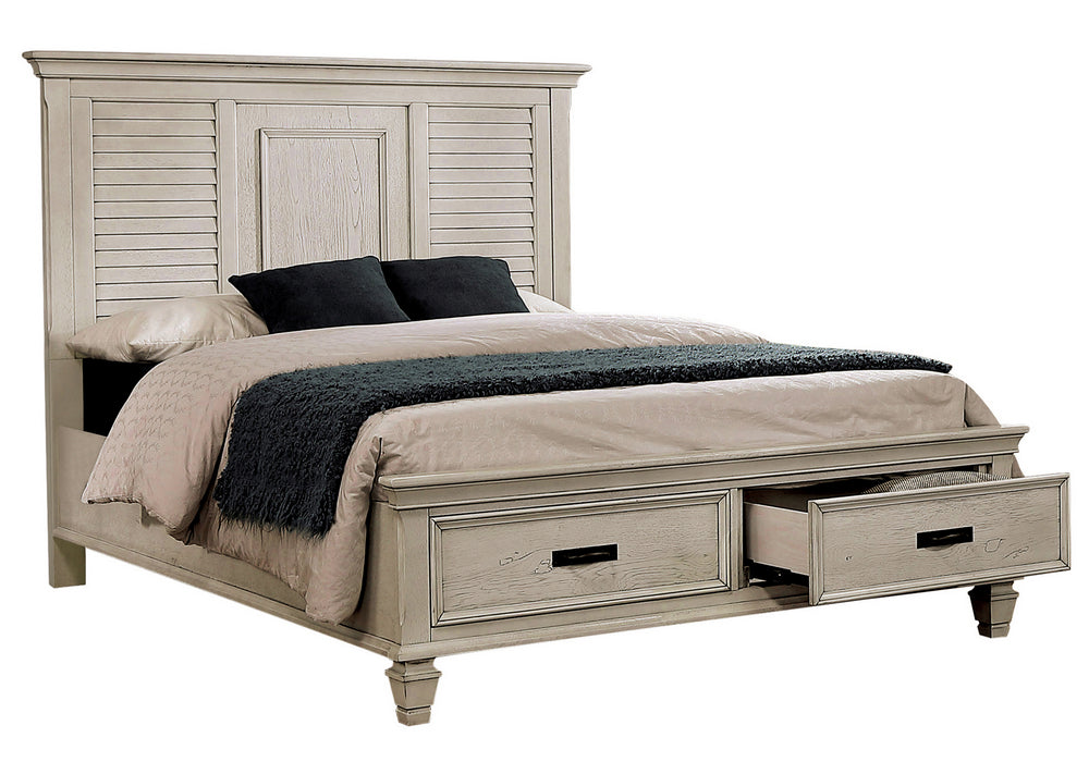 Franco Antique White Wood King Storage Bed