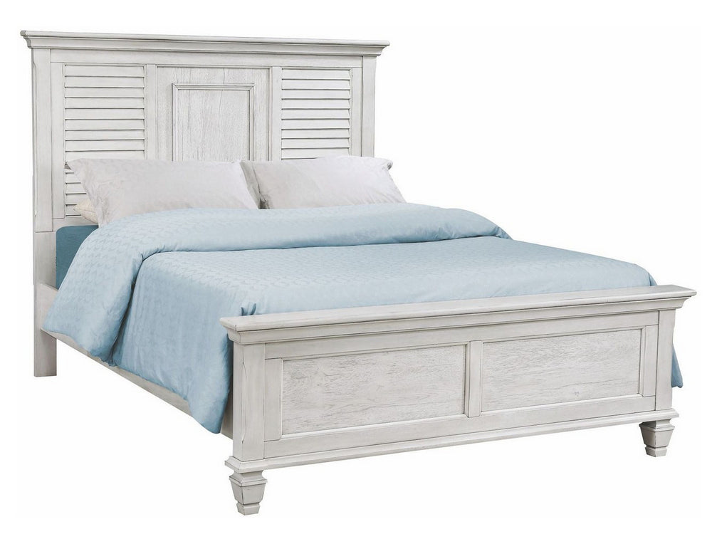 Franco Antique White Wood Queen Panel Bed