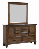 Franco Burnished Oak Wood 5-Drawer Dresser with Mirror