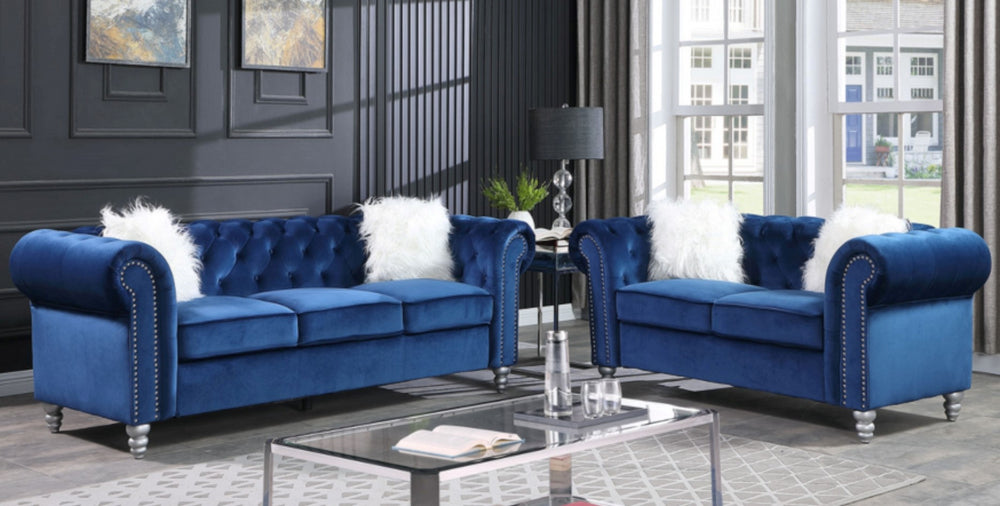 Freya 2-Pc Blue Sofa Set (Oversized)