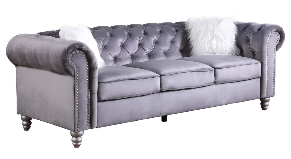 Freya Gray Velvet Tufted Sofa (Oversized)