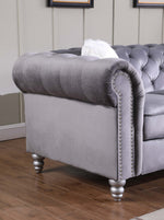 Freya Gray Velvet Tufted Sofa (Oversized)
