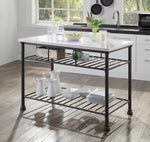 Freyja White Artificial Stone/Gray Metal Kitchen Island