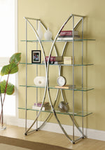 Gabin Clear Glass/Chrome Finish Metal 4-Shelf Bookcase