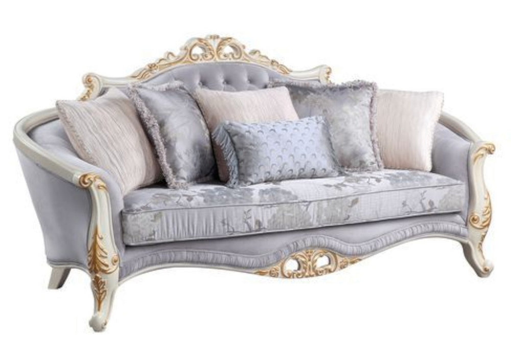 Galelvith Gray Fabric Sofa with Gold Accent Trim (Oversized)