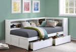 Galen White Twin Bed with Drawers & Bookcase Headboard