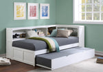 Galen White Twin Bed with Trundle & Bookcase Headboard