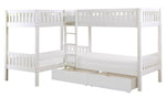 Galen White Wood Corner Twin Bunk Bed with Drawers