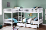 Galen White Wood Corner Twin Bunk Bed with Drawers