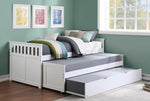 Galen White Wood Twin Bed with Two Trundles