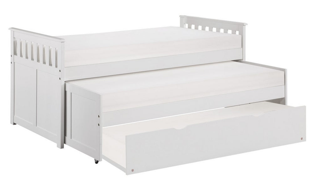 Galen White Wood Twin Bed with Two Trundles