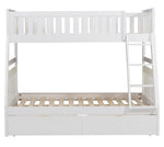 Galen White Wood Twin/Full Bunk Bed with Storage