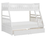 Galen White Wood Twin/Full Bunk Bed with Storage