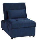 Garrell Dark Blue Velvet Fabric Bench with Pull-Out Bed