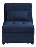 Garrell Dark Blue Velvet Fabric Bench with Pull-Out Bed