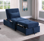 Garrell Dark Blue Velvet Fabric Bench with Pull-Out Bed