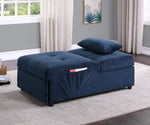 Garrell Dark Blue Velvet Fabric Bench with Pull-Out Bed