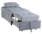 Garrell Gray Velvet Fabric Bench with Pull-Out Bed