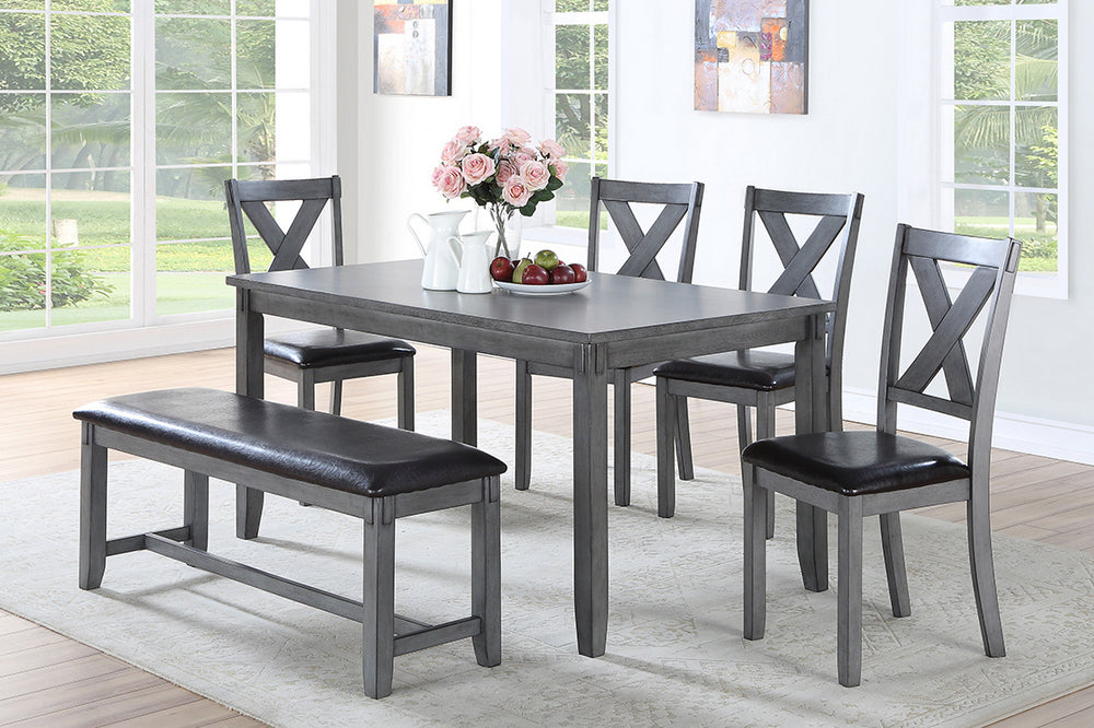 Ghyslaine 6-Pc Grey Wood/Faux Leather Dining Table Set