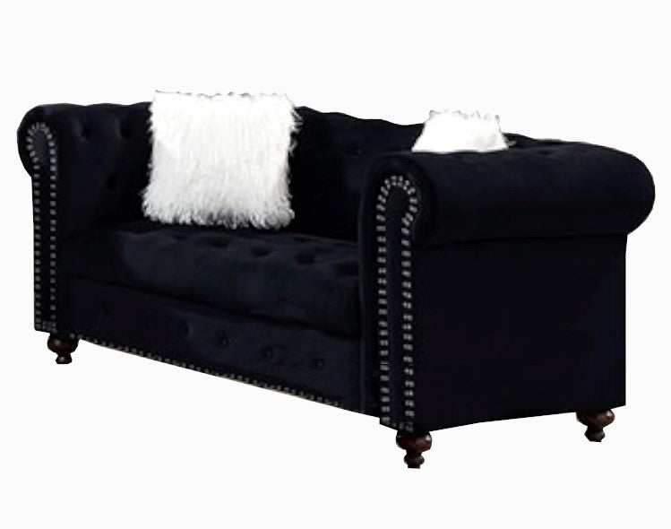 Giacomo Black Velvet-Like Fabric Loveseat