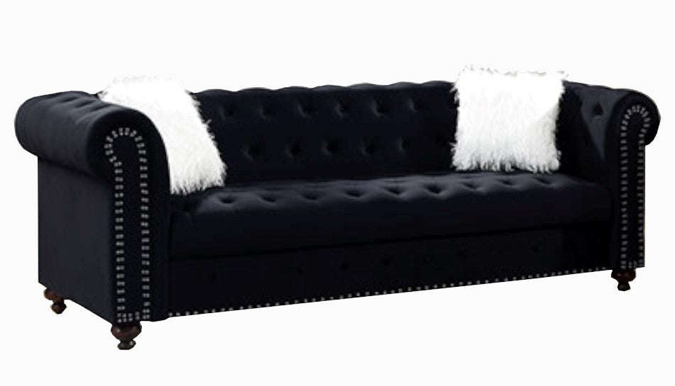 Giacomo Black Velvet-Like Fabric Tufted Sofa