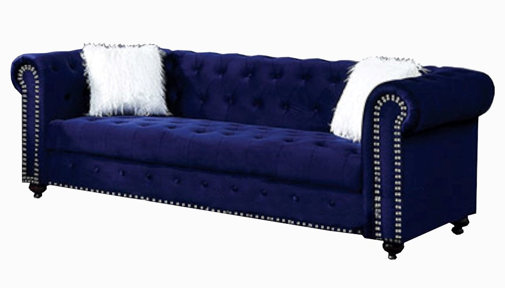 Giacomo Blue Velvet-Like Fabric Tufted Sofa