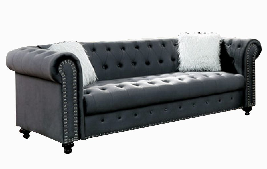 Giacomo Gray Velvet-Like Fabric Tufted Sofa